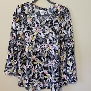 CJ Banks Black Floral Button Down Top 1X